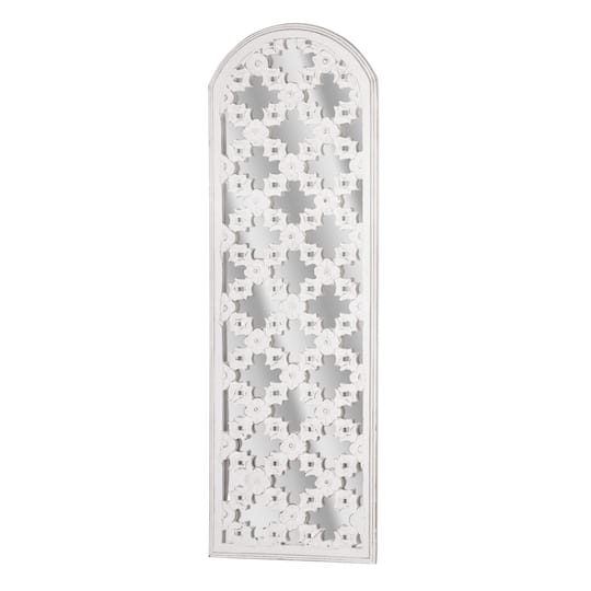 American Art D&#xE9;cor&#x2122; 36&#x22; Distressed Reflective Arched White Lattice Wall Medallion